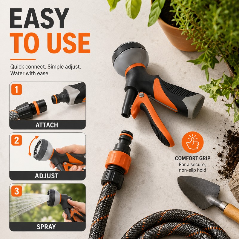 Adjustable Garden Hose Nozzle for Watering & Car Wash –