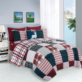 Elegant Comfort Silky Soft 8-Piece Cabin Lodge Bed-in-a-Bag Comforter Set, Includes 4pc Smart Sheet Set, Comforter, Decorative Pillow, Matching Pillowcases and Shams - King/California King, Burgundy