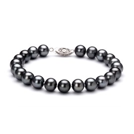 Black 7.5-8.5mm AA Quality Freshwater 925 Sterling Silver Cultured Pearl Bracelet-7 in length