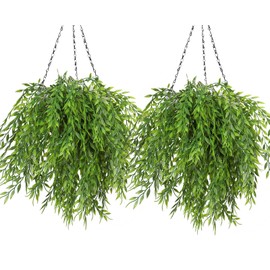 Artificial Weeping Willow 6Pcs, Plastic Plants Greenery Leaves Twig Fake Hanging Vine Faux Ivy Garland UV Resistant for Home Indoor Outdoor Garden Wall Baskets Wedding Party Table Planter Filler Decor