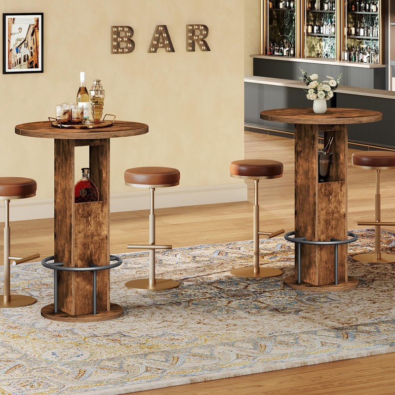 MAHANCRIS Round Bar Table, 35.6" H Bistro Pub Table with