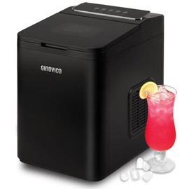 Ginovico Chewable Countertop Ice Maker, DIY 9 Bullet Ice in 6 Mins, Auto-Cleaning Ice Machine, 26lbs/24hrs, LED Screen,2 Sizes Ice for Home/Kitchen/Office