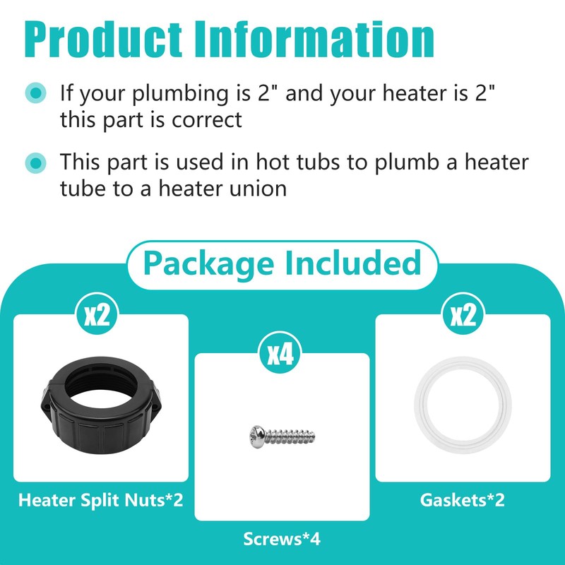 2 in Spa Hot Tub Heater Split Nut Unions Parts