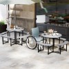Costway Round Picnic Table Bench Set w/ 4 Benches Umbrella