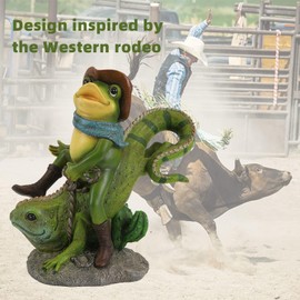 OSROENE Funny Garden Statue Cowboy Frog Decor Figurine Frog Riding Iguana Resin Statue Gifts Outdoor Statues Garden Decorations for Yard Lawn Ornaments, Garden Frog Decor Gifts for Women