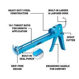 OX 10 oz Drip Free Caulk Gun - 10:1 Thrust Ratio Caulking Gun Tool with Seal Punch and Spout Cutter for Silicone - OX-T046205