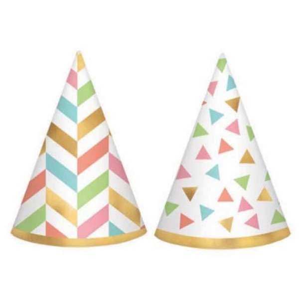 Amscan 251927 Festive Confetti Fun Mini Foil Cone Hats Party Décor, Multicolor, 4", 12ct