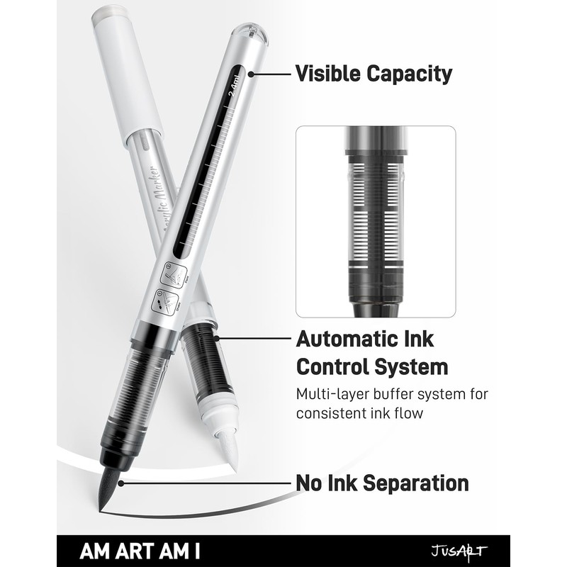 JusArt Black & White & Gold Paint Pen Brush Tip,