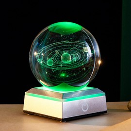 ERWEI 3D Solar System Model Crystal Ball 3.15" Laser Engraved Universe Planets Globe with Led Light Base Science Astronomy Gifts Educational Space Gift Kids Solar System Toys
