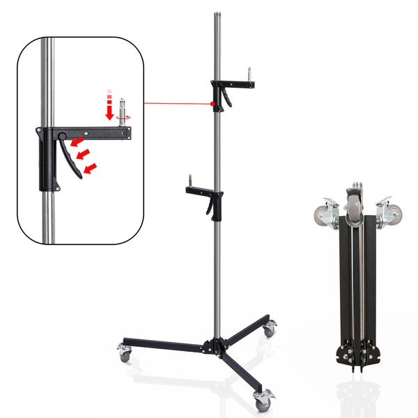 Sumajuc Light Stand Photography Heavy Duty Stand with Wheel Casters, Stainless Steel Tripod C Stand for Reflector, Umbrella, Softbox and Monolight, Adjustable Height 3.5ft/108cm to 7.2/220cm
