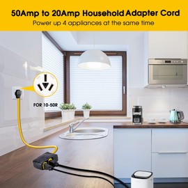LAZMUMI 50 Amp to 20 Amp 110V Adapter, Compatible with NEMA 10-50P to 4X 5-20R/15R with 20 Amp Circuit Breaker, 220/250V Electrical Stove/Range/Oven Male Plug Gas 110/125V Power Convert Adapter(3 FT)
