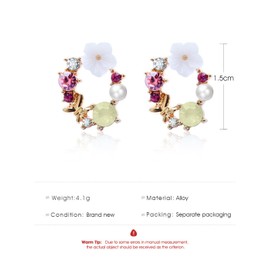 XPEX 2 Pairs Wreath Shape Drop Glaze Women Flower Stud Earrings Hypoallergenic Cubic Zirconia Stud Earrings for Women with Pretty Butterflies Colorful Flowers Pearls Suitable for Party Wedding