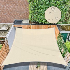 Waterproof Sun Shade Sail 12' x 16' Rectangle UV Block Sunshade,Heavy Duty Permeable 185GSM Backyard Shade for Backyard Yard Deck Patio Garden Outdoor Activities and Facility-Gray (Beige, 12 X 16 FT)