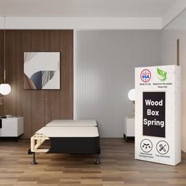 Nutan, 8-Inch Sturdy Wood Box Spring for Mattress Support - Durable and Fully Assembled, Natural Wood Foundation for Twin, Black