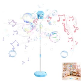 New Bubble Machine, 47in Rechargeable Automatic Bubble Maker with Light Music, 3 Level Heights Adjustable, Detachable Bubble Wand for Outdoor Party Wedding, Includes Bubble Solution (Blue)
