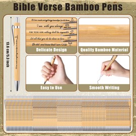 Haooryx 100 Set Christian Religious Bible Verse Ballpoint Pen with Bookmark, Bamboo Inspirational Pens with Scripture Biblical Bookmarks for Church Gift Bulk Sunday School VBS Baptism Favors