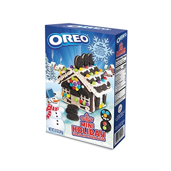 Oreo Cookies Gingerbread Mini House Kit Pre-baked + Free Shining Star Fruit Snacks Candy Pack | Pre-Baked Chocolate Cookies Pre-Made Icing Candy Jewels Fruit Gummies