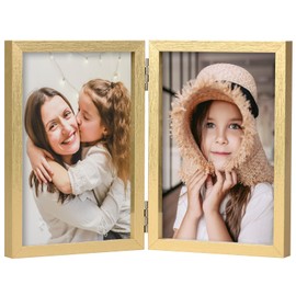ORIVAN 4x6 Double Picture Frames Hinged Folding Photo Frames Vertical Stand Frames (Gold)