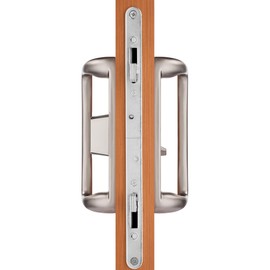 Rockwell Security Charlotte Center Key Locking Sliding Door Handle in Brushed Nickel Fits 1-3/4 Inch Thick Door with 3 Screw Holes