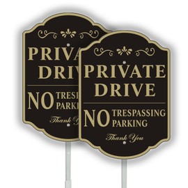 Yuntarda Private Drive Sign - 2 Pack 9.6"x13.6" No Parking, No Trespassing With 28" Long Alloy Stake - Aluminum Metal, Reflective and Weatherproof for Outdoor Use