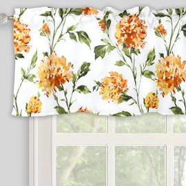 Inselnwald Watercolor Flowers Valances for Windows Thanksgiving Fall Kitchen Valances, Hydrangea Floral Window Treatment for Living Room Bathroom Short Topper Curtains Rod Pocket 52" x 18", Orange