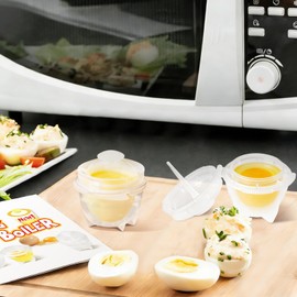 Innodoris Microwave Egg Cooker (2 Pack), Rapid Hard Boiled Egg Maker & Poacher for Breakfast Sandwiches, BPA-Free Double Boiler Cups with Yolk Piercer, Non-Stick No Shell Peeling, Portable for Dorm & Office, Transparent