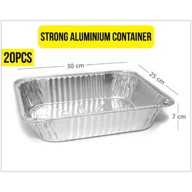 Zuvo Large Disposable Aluminium Foil Trays Containers with Paper Lids 25x25x4 cm, Takeaway Containers Good for Baking Roasting Broiling Cooking Food Storage (20 Trays and Lids) (Packaging May Vary)