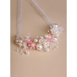 CHENGZI Flower Wreath Head Flower Hair Bands Pearls Hair Band Bracelet Set (Pink, One Size)