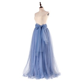 Women Wedding Long Maxi Puffy Tulle Skirt Floor Length A Line with Bowknot Belt High Waisted for Wedding Party Evening(Ivory,Large-X-Large)