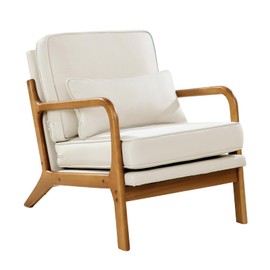 VEVOR Accent Chair, Mid Century Modern Armchair with Solid Wood Frame and Non-Slip Legs, Upholstered Leisure Chair with Linen Fabric and 5.7 in Thickened Cushion, for Living Room, Bedroom, Office