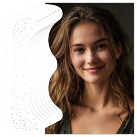 Glitter Freckles Face Tattoo, Silver Freckles Temporary Face Fake Freckles, Face Glitter Makeup Speckles Patches, Cute Glitter Makeup Accessories for Women - 6 Count