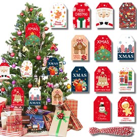 48Pcs Christmas Tags 12 Styles Xmas Gift Tags for Present Hanging Christmas Craft Tags with Hanging Rope for Christmas Presents, Gift Wrapping Decorating
