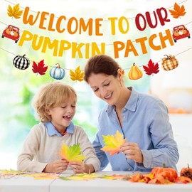 Pre-assembled Glitter Pumpkin Patch Banner, Welcome to Our Pumpkin Patch Bulletin Board, Fall Thanksgiving Party School Blackboard Decorations
