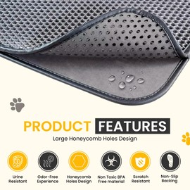 Andalus Brands Large Cat Litter Mat - Waterproof & Urine-Proof Litter Box Mat, Non-Slip Kitty Litter Mats for Floor, Easy to Clean Litter Trapping Design (30" x 24", Grey)
