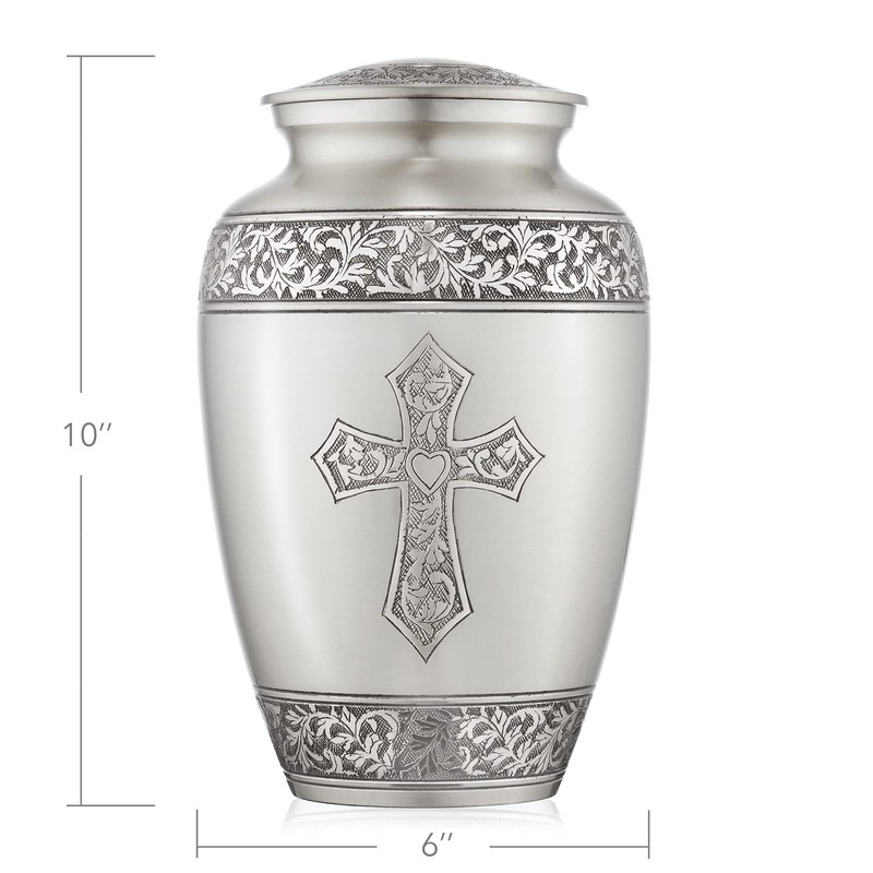 Reminded Adult Cremation Memorial Urn for Human Ashes, Pewter Etched