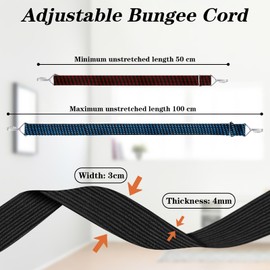 NVGVUP Bungee Cords With Hooks Adjustable, 3 Pack Heavy Duty Rubber Elastic Straps, Flat Bungee Straps for Roof Rack Bike Motorcycle Camping Luggage Moving Cargo