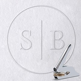 Book Embosser Stamp for Wedding, Diaries & Journals - Name Initial Design with Storage Box & 10pcs Gold Stickers, Silver Embosser Tool for Book Lovers（SB）