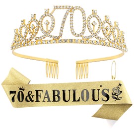 Gold 70 & Fabulous Sash and Tiara - 70th Birthday Party Favor Supplies