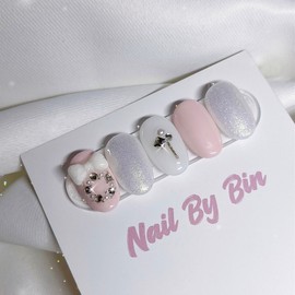 [Handmade Nail Tips] Strawberry Milky Nails - Long Ballerina / [수제네일팁] 딸기우윳빛 네일 - 롱발레리나