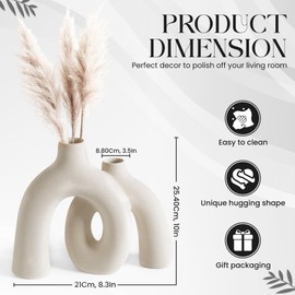 Ceramic Hug Vase (Creamy White) Modern Donut Style Hugging Vases for Flowers Minimalist Decor – Hollow Ceramic Waterproof Home Decor Vases for Living Room, Bed Room, Book Shelf, Entryway Table.