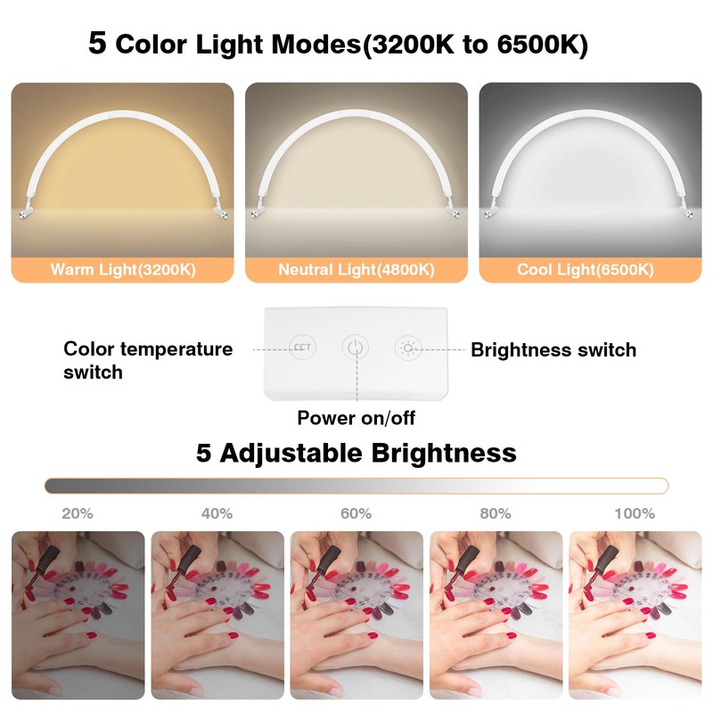 Mznoo Half Moon Light for Nail Desk wtih Phone Holder,