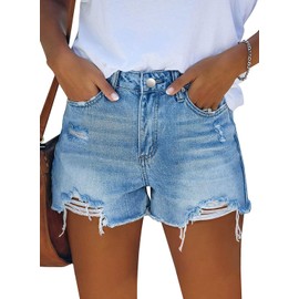 onlypuff Shorts Jean for Women Women's Denim Shorts Summer Mid Waist Raw Cut Hem Stretchy Jean Shorts