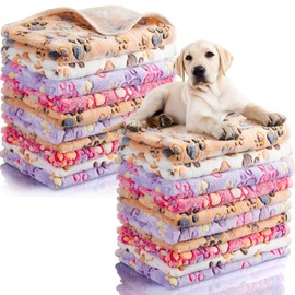 Chumia 40 Pcs Blankets Soft Fluffy Fleece Washable Pet Dog Sleep mat Paw Print Pattern Fleece Blankets for Pets Throw Warm Bed Mat for Dog Puppy Cat(30 x 20 Inch,Beige, Brown, Pink, Purple)