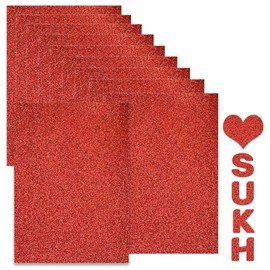 Sukh Red Glitter Cardstock Paper - Glitter Cardstock Craft Paper A4 Thick Colored Crafts Christmas Valentines Gift Box Wrapping DIY Wedding Birthday Party Sparkle Decor Scrapbook 210GSM 10pcs