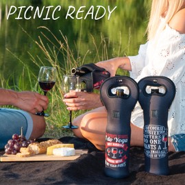 Bolsa de transporte para vino con cierre de asa magnética de Made Easy Kit de neopreno para botella de champán o bolsa de regalo – Juego de 3 (líneas de vino divertidas, negra)