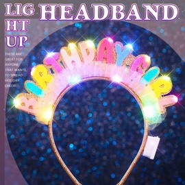 Handcess Light up Birthday Headband Festival LED Hair Band Glowing Costume Hair Hoop Party Rave Hair Accessories for Women and Girls