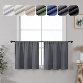 Lecloud Estelle Dark Grey Light-Filtering Curtain Tiers, Kitchen Short Curtains 24 Inch Length, Soft Textured Curtains, Rod Pocket Window Treatments (Each 30 W x 24 L, 2 Panels Set, Dark Grey)
