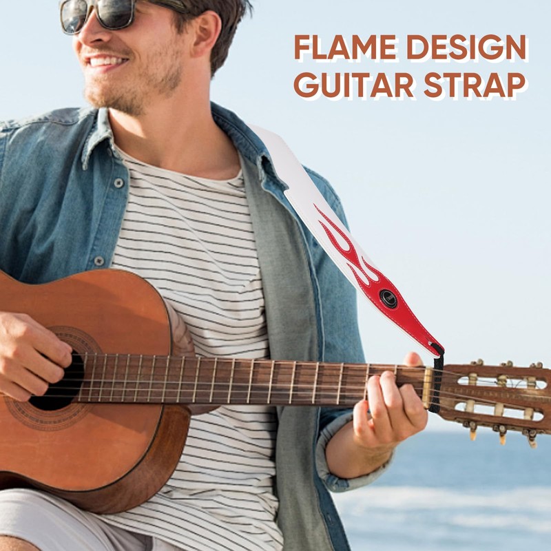YUEKO Personality Leather Red Flame Series Guitar Strap Strap For