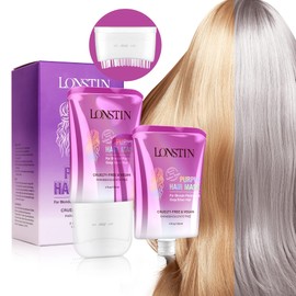 lonstin Silver Hair Mask with Comb, Purple Hair Mask for Blondes, Bleached Hair, Remove Yellow Tones & Nourish Dry Damaged Hair, Vegan, Free from Parabens & Sulphates, 8 fl oz