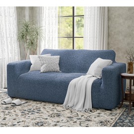 Mamma Mia Covers Loveseat Slipcover - Oversized Chair Cover - Stretch Couch Cover - Cushion Love Seat Sofa Cover - 1-Piece Form Fit Washable Protector - Mille Righe Collection - Blue